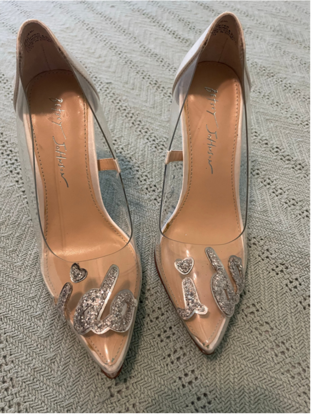Women's Betsey Johnson Heels Size 6.5 white Silver I Do Wedding Shoes